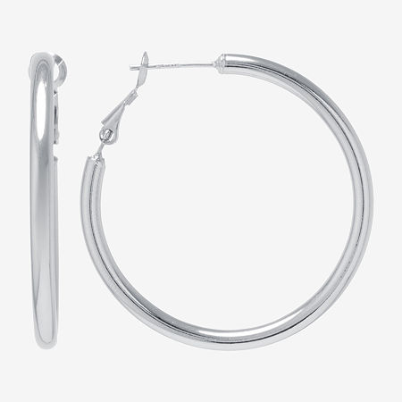 Silver Reflections Pure Silver Over Brass Hoop Earrings In Transparent