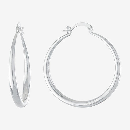 Silver Reflections Pure Silver Over Brass Hoop Earrings In Silver