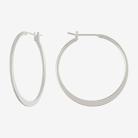 Silver Reflections Pure Silver Over Brass Hoop Earrings In Silver