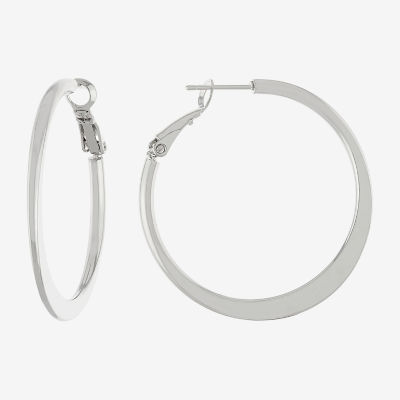Silver Reflections Pure Silver Over Brass Hoop Earrings