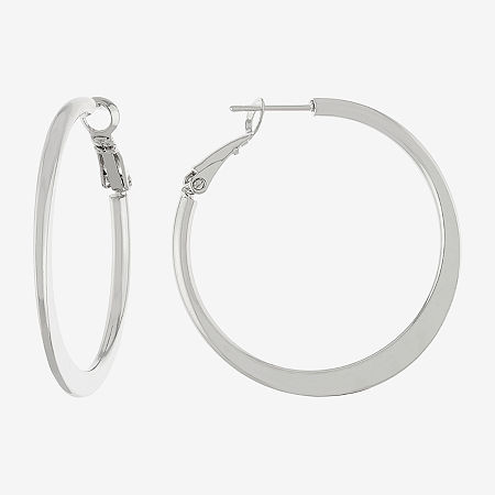 Silver Reflections Pure Silver Over Brass Hoop Earrings In Silver