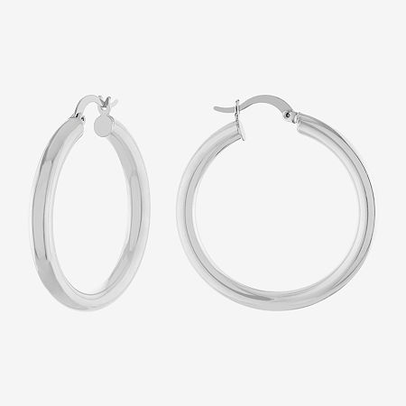 Silver Reflections Pure Silver Over Brass Hoop Earrings In Gray