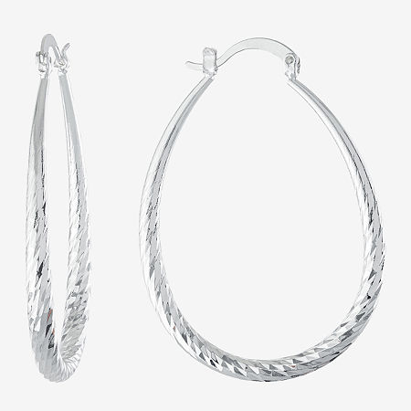Silver Reflections Pure Silver Over Brass Hoop Earrings In Silver
