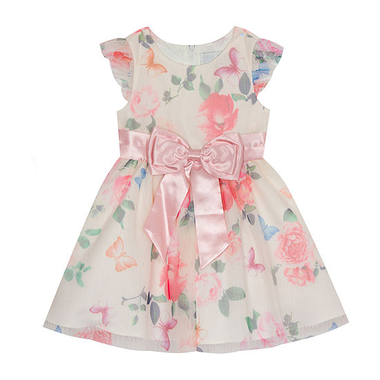 Rare Editions Toddler Girls Short Sleeve Flutter Sleeve A-Line Dress