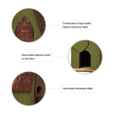 Glitzhome 13.25in Distressed Solid Wood Bird House
