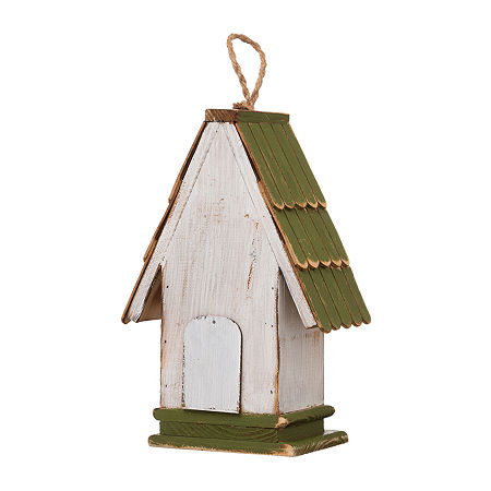 Glitzhome 10.5in Wood Roof Bird Houses, One Size, White