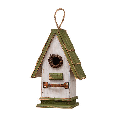 Glitzhome 10.5in Wood Roof Bird Houses, One Size, White