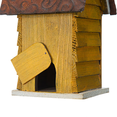 Glitzhome 12in Distressed Solid Wood Bird Houses, One Size, Yellow