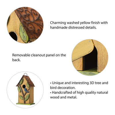Glitzhome 9.75in Distressed Solid Wood Bird House