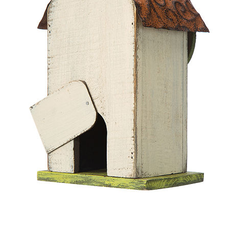 Glitzhome 9.75in Distressed Solid Wood Bird Houses, One Size, White