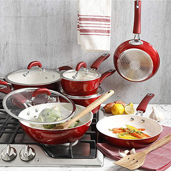 Oster 12-pc. Aluminum Dishwasher Safe Cookware Set, Color: Red - JCPenney