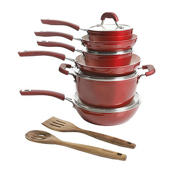 Oster 12-pc. Aluminum Dishwasher Safe Cookware Set, Color: Red