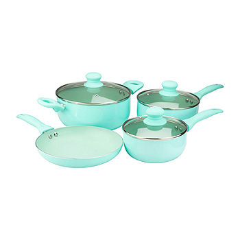 7 Piece Teal Kitchen Cookware Set - Dishwasher Safe Aluminium Pots & Pans  Set with Non-Stick Coating - Suitable for All Hobs