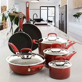 15-Piece Classic Brights Nonstick Pots and Pans/Cookware Set, Red