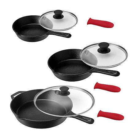 MegaChef 9-pc. Cast Iron Non-Stick Cookware Set, One Size, Black