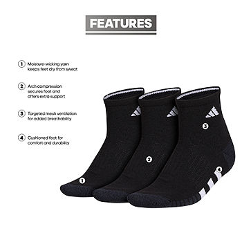 adidas Womens Cushiond 3.0 3 Pair Quarter Socks Womens, Color: Black Night  Grey - JCPenney