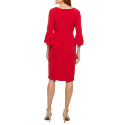 Connected Apparel Petite 3/4 Bell Sleeve Sheath Dress