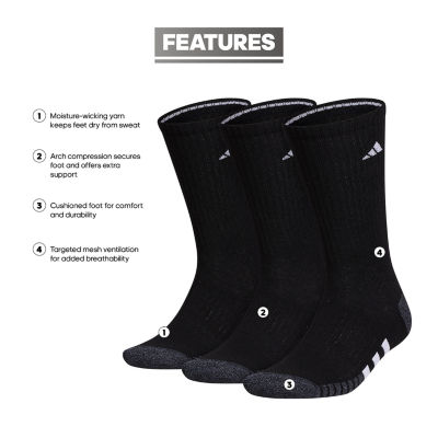 adidas Cushioned Mens 3 Pair Big and Tall Crew Socks