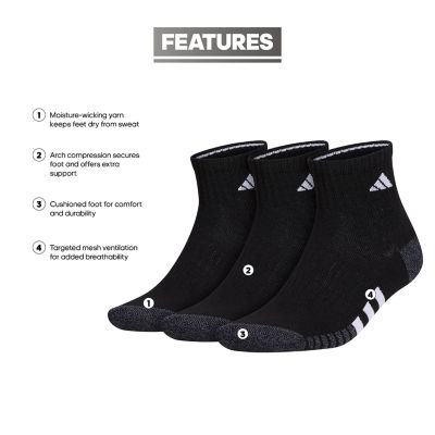 adidas Cushioned Mens 3 Pair Big and Tall Quarter Ankle Socks