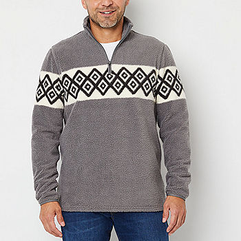 Mutual Weave Big and Tall Mens Long Sleeve Printed Sherpa Quarter-Zip  Pullover