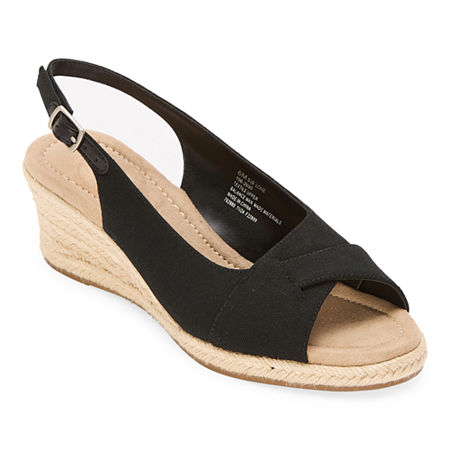 St. John's Bay Womens Lone Wedge Sandals, 9 Wide, Black