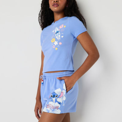 Lilo And Stitch The Movie Fleece Juniors Womens Mid Rise Juniors Pull-On Short