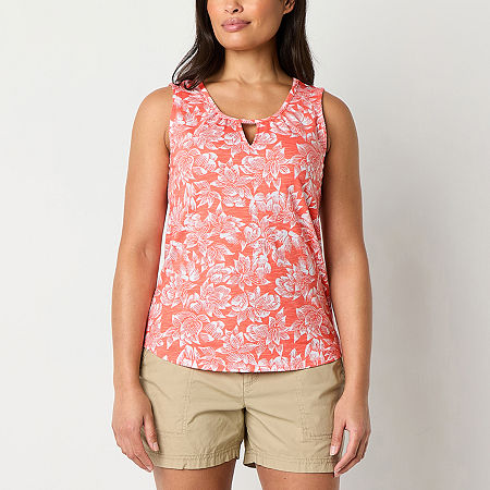 St. John's Bay Womens Keyhole Neck Sleeveless Tall Tank Top, Small Tall, Orange