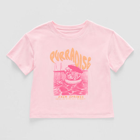 Thereabouts Little & Big Girls Adaptive Crew Neck Short Sleeve Graphic T-Shirt, X-large (18.5) Plus, Pink