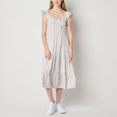 Arizona Womens Short Sleeve Floral Maxi Dress Juniors