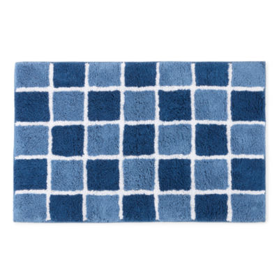 Home Expressions Blue Grid 20"X32" Bath Rug