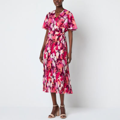 Liz Claiborne Floral Dress Liz Claiborne Floral Watercolor Fit Flare Dress  Size Red Cotton