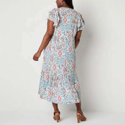 Frye and Co. Womens Plus Short Sleeve High-Low Maxi Dress