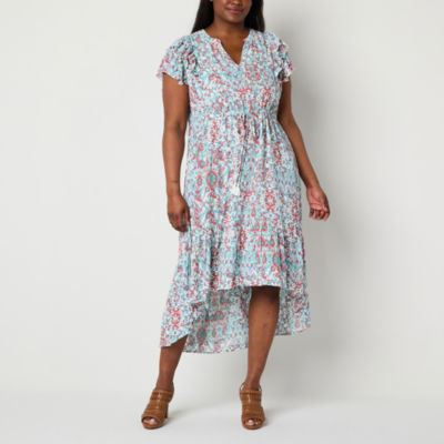 Frye and Co. Womens Plus Short Sleeve High-Low Maxi Dress