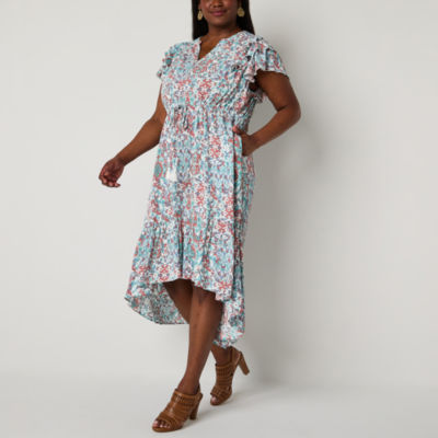 Frye and Co. Womens Plus Short Sleeve High-Low Maxi Dress