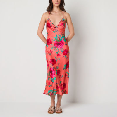 Emerald Sundae Womens Juniors Sleeveless Floral Midi Slip Dress