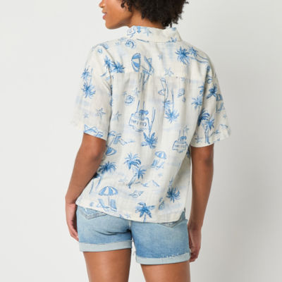 Arizona Womens Short Sleeve Camp Shirt Juniors