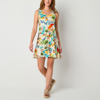 St. John's Bay Womens Sleeveless Floral Midi Swing Dresses