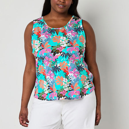 St. John's Bay Womens Plus Keyhole Neck Sleeveless Tank Top, 2x, Multiple Colors