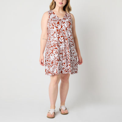 John's Bay Womens Plus Sleeveless Midi Swing Dresses, Color