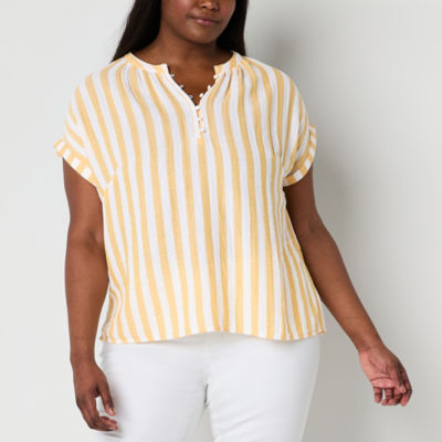 St. John's Bay Plus Womens Round Neck Short Sleeve Blouse