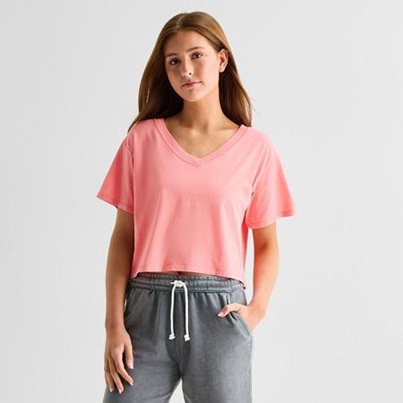 Arizona Womens Juniors V Neck Short Sleeve T-Shirt, 3x-large, Pink