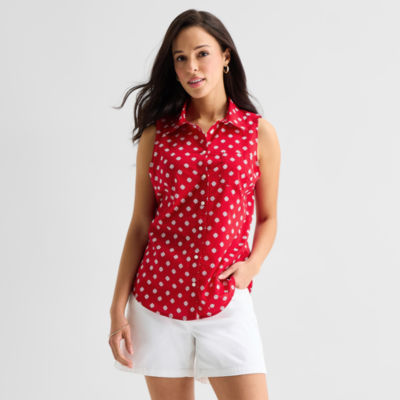 St. John's Bay Womens Sleeveless Regular Fit Button-Down Shirt