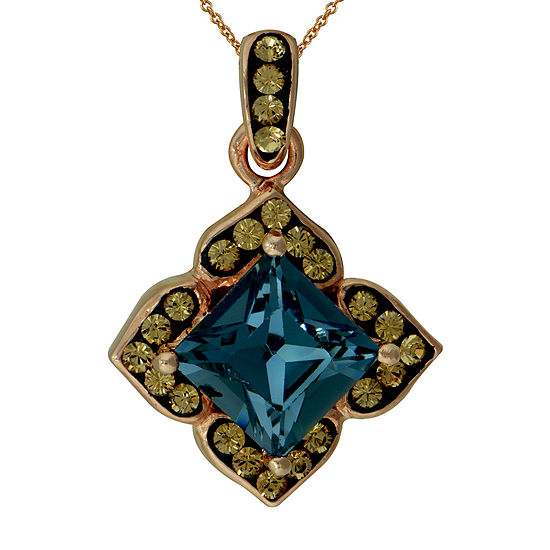 Crystal 14K Rose Gold Over Sterling Silver Square Pendant Necklace