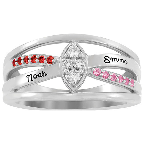 Artcarved Personalized Womens Multi Color Stone 10K White Gold Cocktail Ring