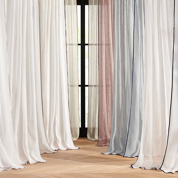 Fieldcrest Luxury Linen Border Stripe Sheer Rod Pocket Back Tab Single Curtain Panel