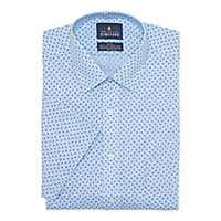 Stafford Men's Short Sleeve Travel Easy-Care Broadcloth Stretch Dress Shirt (Blue Mini Floral)