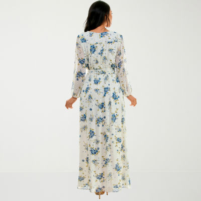 Premier Amour Clipdot Long Sleeve Floral Maxi Dress
