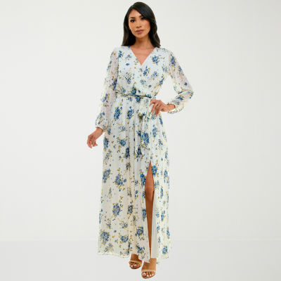 Premier Amour Clipdot Long Sleeve Floral Maxi Dress