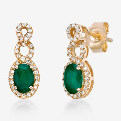 1/ CT. T.W. Genuine Green Emerald 10K Gold Drop Earrings