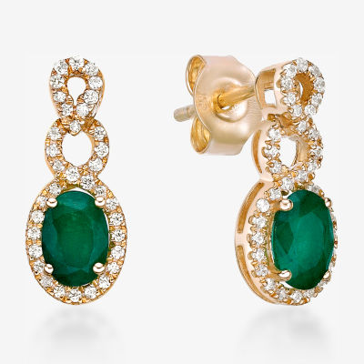 1/ CT. T.W. Genuine Green Emerald 10K Gold Drop Earrings